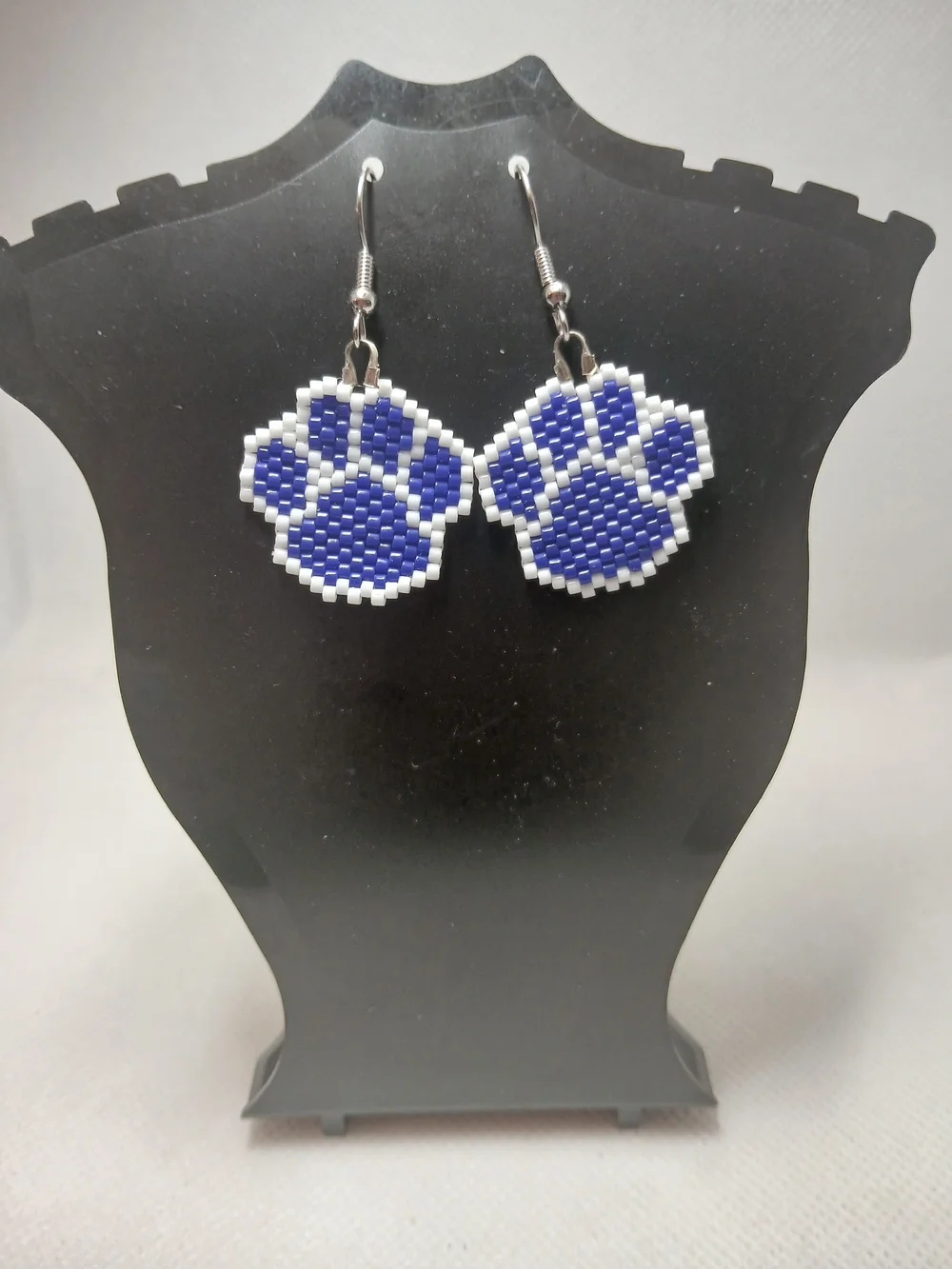 Handmade Blue Paw Print Beaded Earrings - Cute Pet Charm
